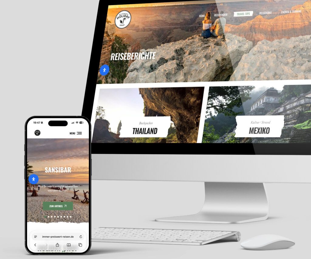 Reise-Website des Reisebüro Holiday Shop auf iMac und iPhone – Referenzprojekt von ibx