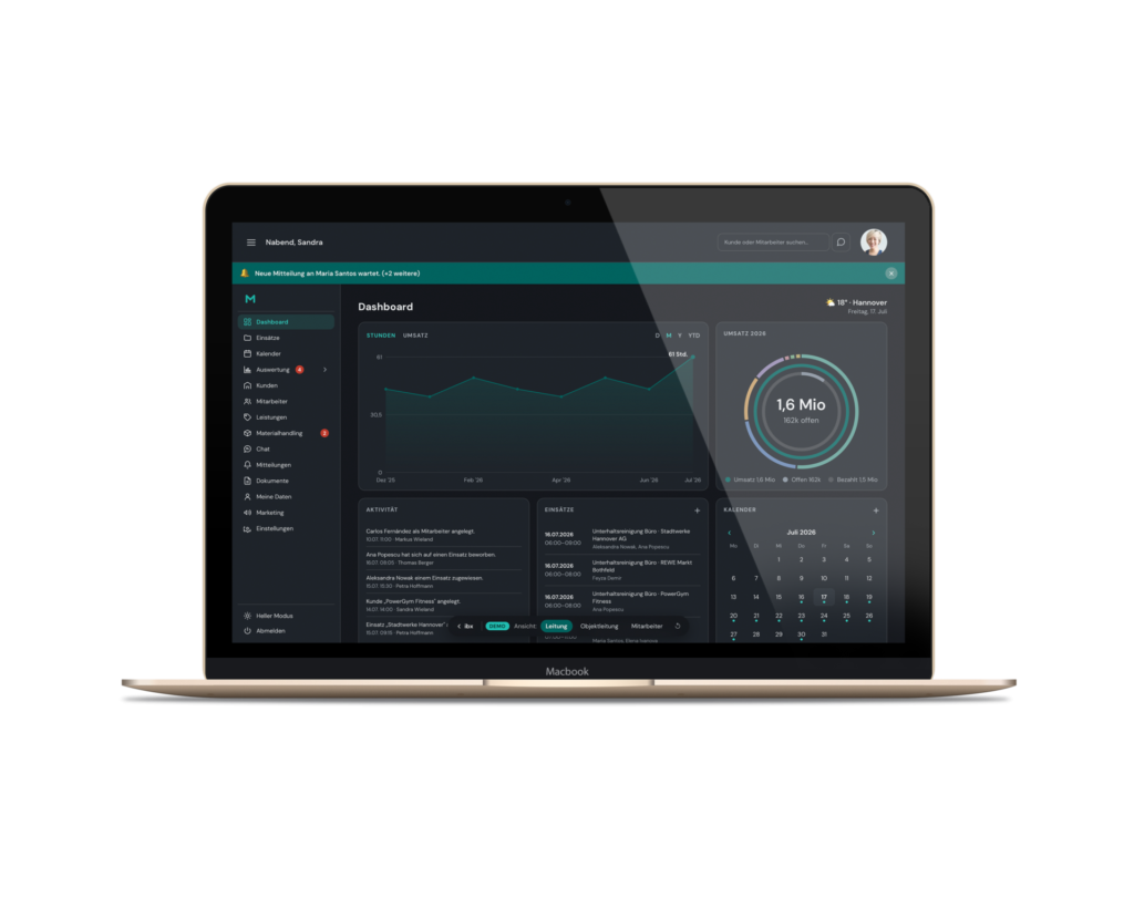 Demo system for commercial cleaning: Cleaning dashboard demo