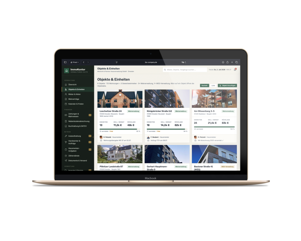 Demo System für Immobilienverwaltung: Demo Immobilienverwaltung Dashboard