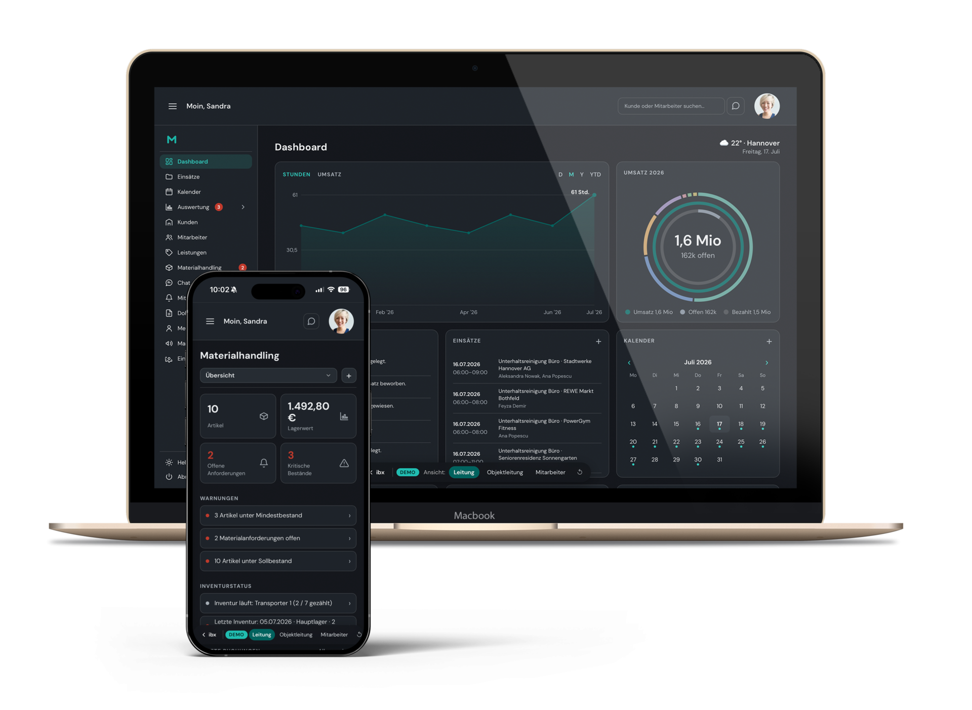 The Wieland platform on a MacBook and a phone