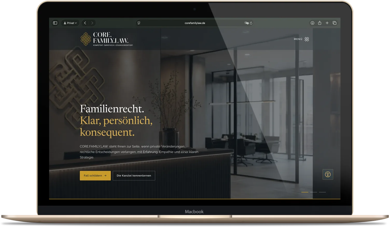 The CORE.FAMILY.LAW. home page on a laptop