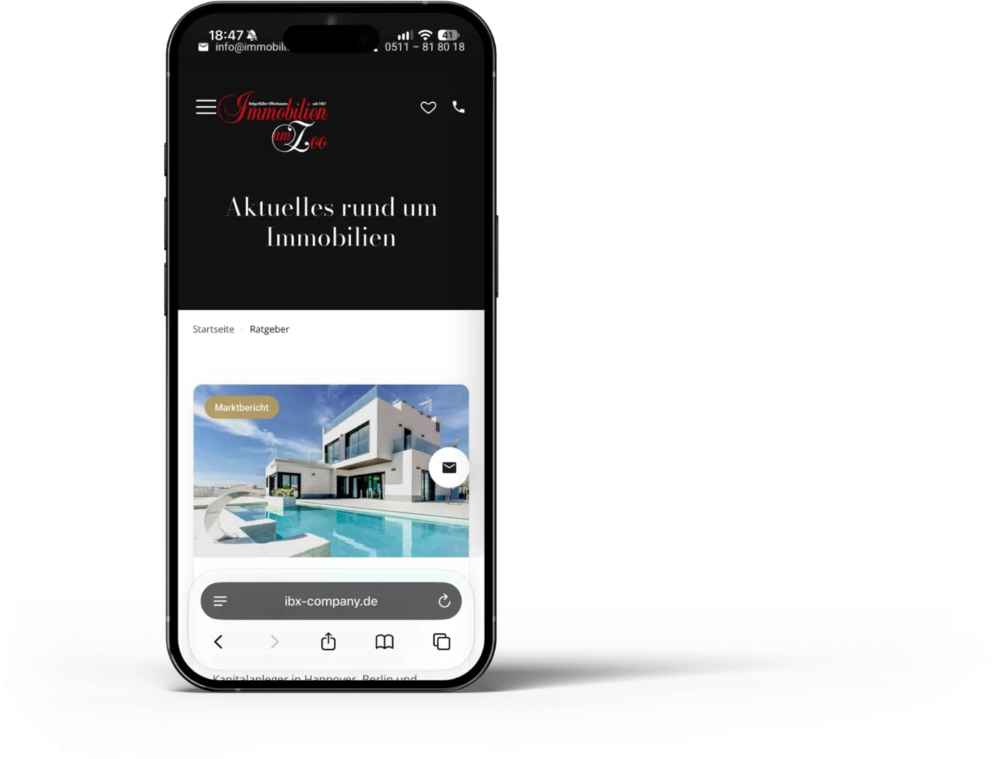 The Immobilien am Zoo guidance section on a phone