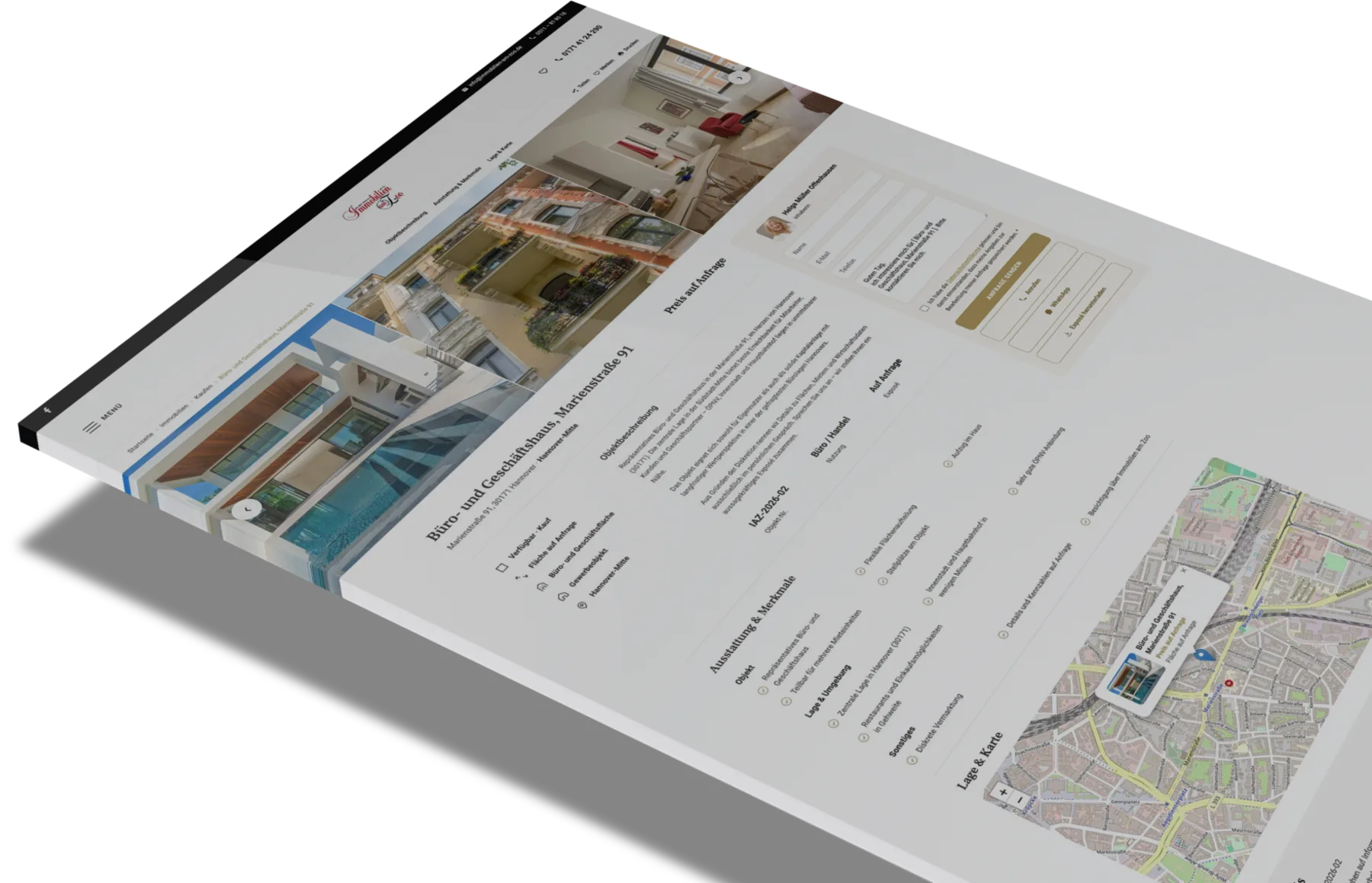A property page on Immobilien am Zoo with gallery, key figures and map