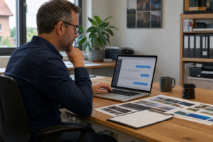 Unternehmer prüft Chatbot, KI-Bilder und Videos anhand einer Checkliste