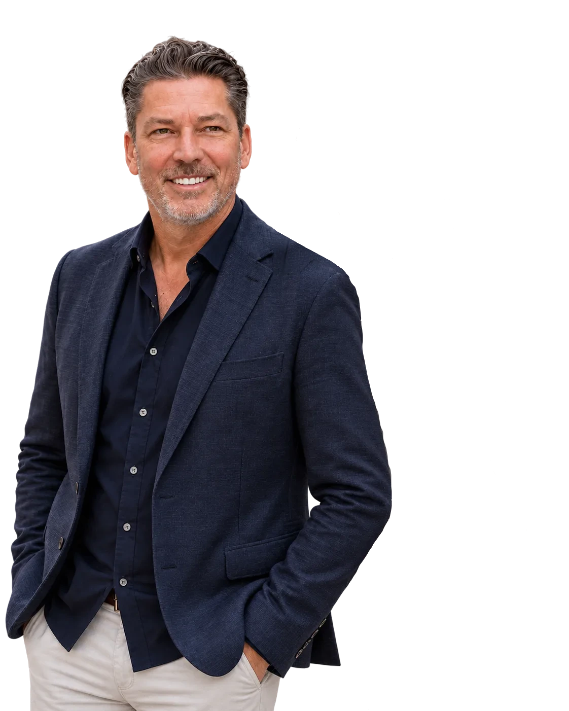 Michel Winkler, Gründer von ibx company, mit einer KI-Assistentin an seiner Seite.